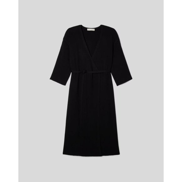 Everlane The Ribbed Wrap Midi Dress in Black Large Womens - Picture 12 of 13